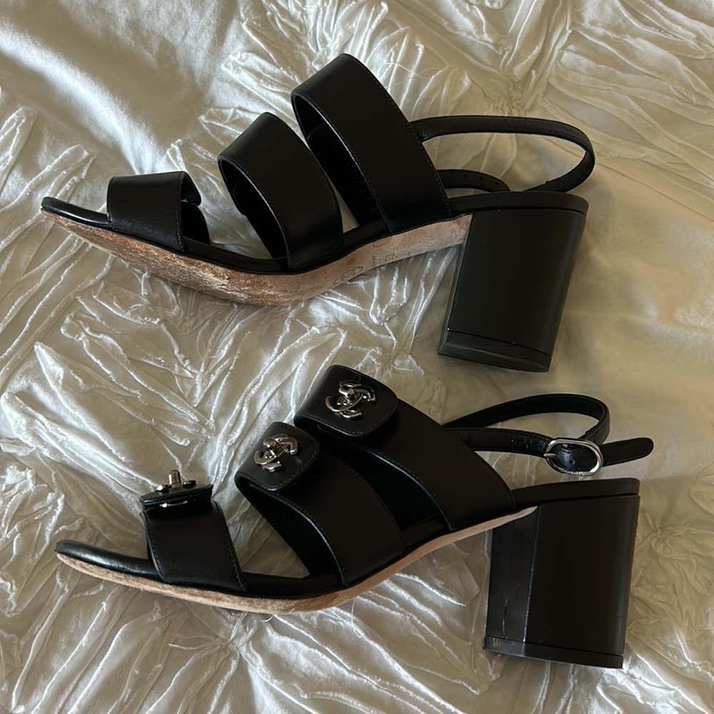 CHANEL Black Sandals with Silver Accents - Picture 5 of 10